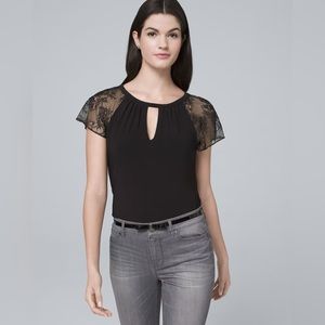 White House Black Market Lace Sleeve Black Top Size Large